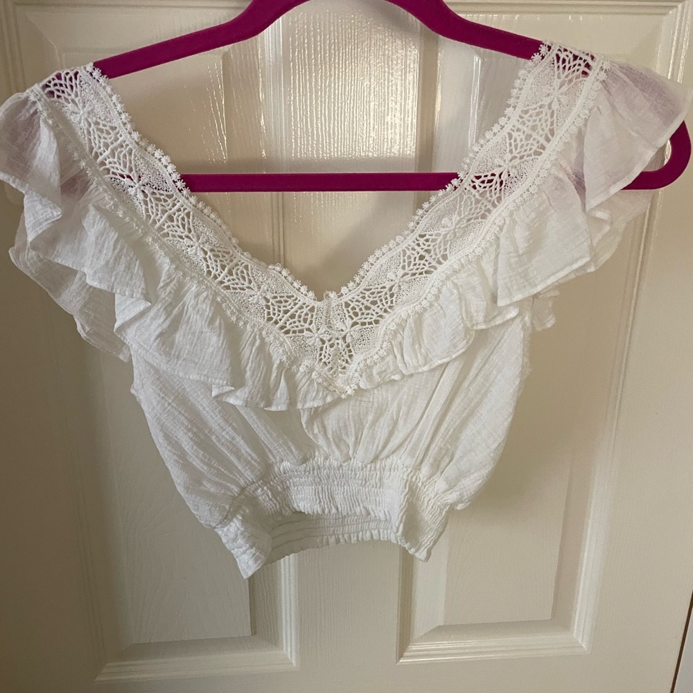 Pull & Bear White deep v crop top